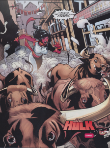 The Defenders #1 - She-Hulk at the Running of the Bulls in Pamplona