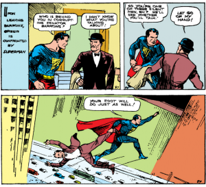 Action Comics Vol 1 #1 - Superman is a jerk to shady political types