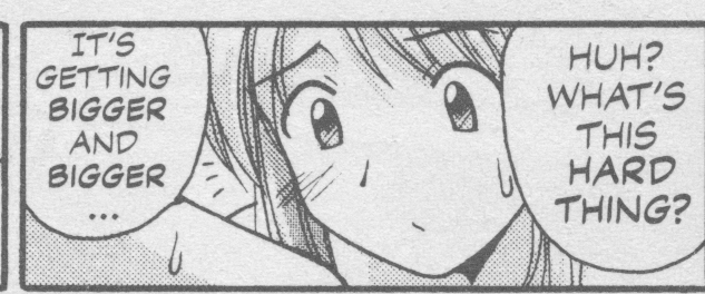 Love Hina Book 1 - "What's this hard thing getting bigger and bigger?" - Naru surprised at what she grabbed when her glasses were off