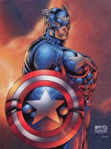 bizzarely proportioned drawing of Captain America