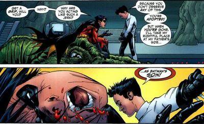 Damian Wayne hits Tim Drake