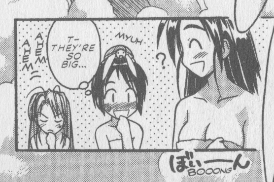 Love Hina Book 6 - Shinobu impressed at the size of Mutsum'is breasts