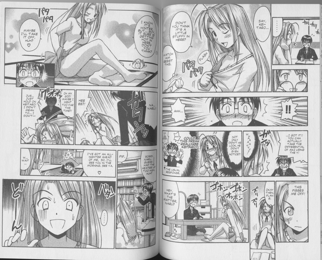 Love Hina Book 7 - Naru is annoyed that Keitaro is not responding to her attractiveness