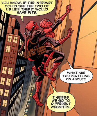 Deadpool v4 #10: Wade has been surfing the web in his downtime.