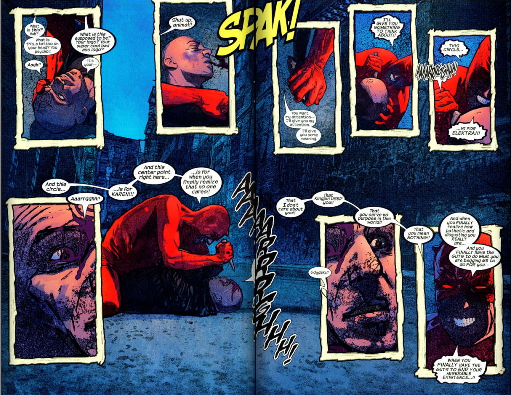 Daredevil v2 #49 – Daredevil carves a target.