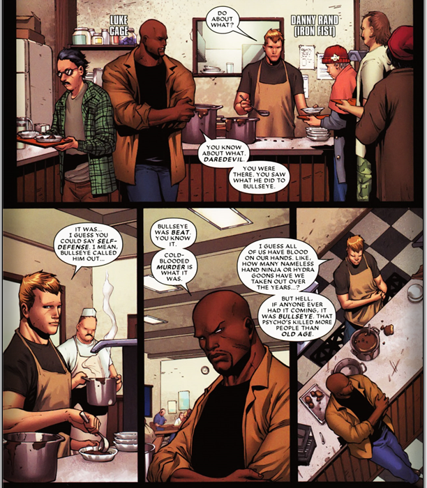 Shadowland #2: Danny and Luke react to Bullseye's death.