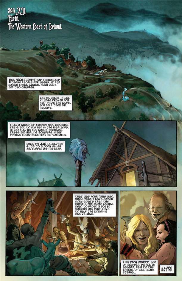 Thor: God of Thunder #1: The first page shows us young Thor in all his glory.