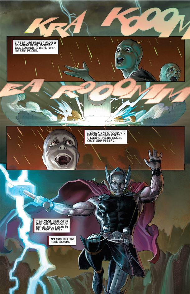 Thor: God of Thunder #1: Thor answers prayers.