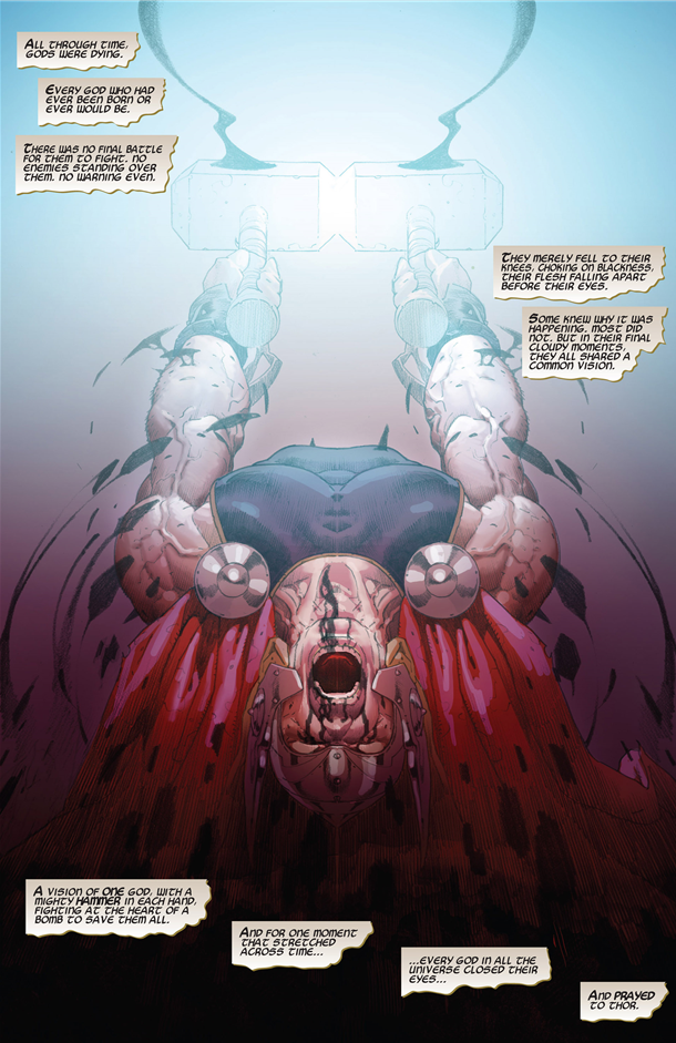 Thor: God of Thunder #11: Thor wields two Mjolnirs.