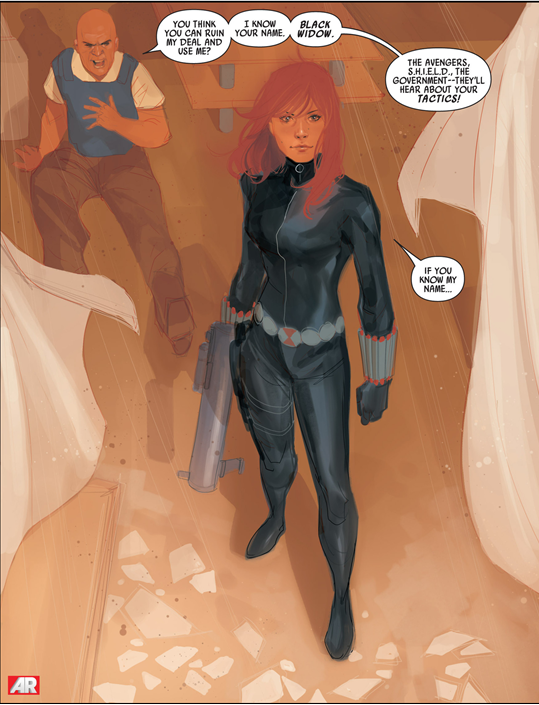 Black Widow #1: Strong poses avoid objectifying Natasha.